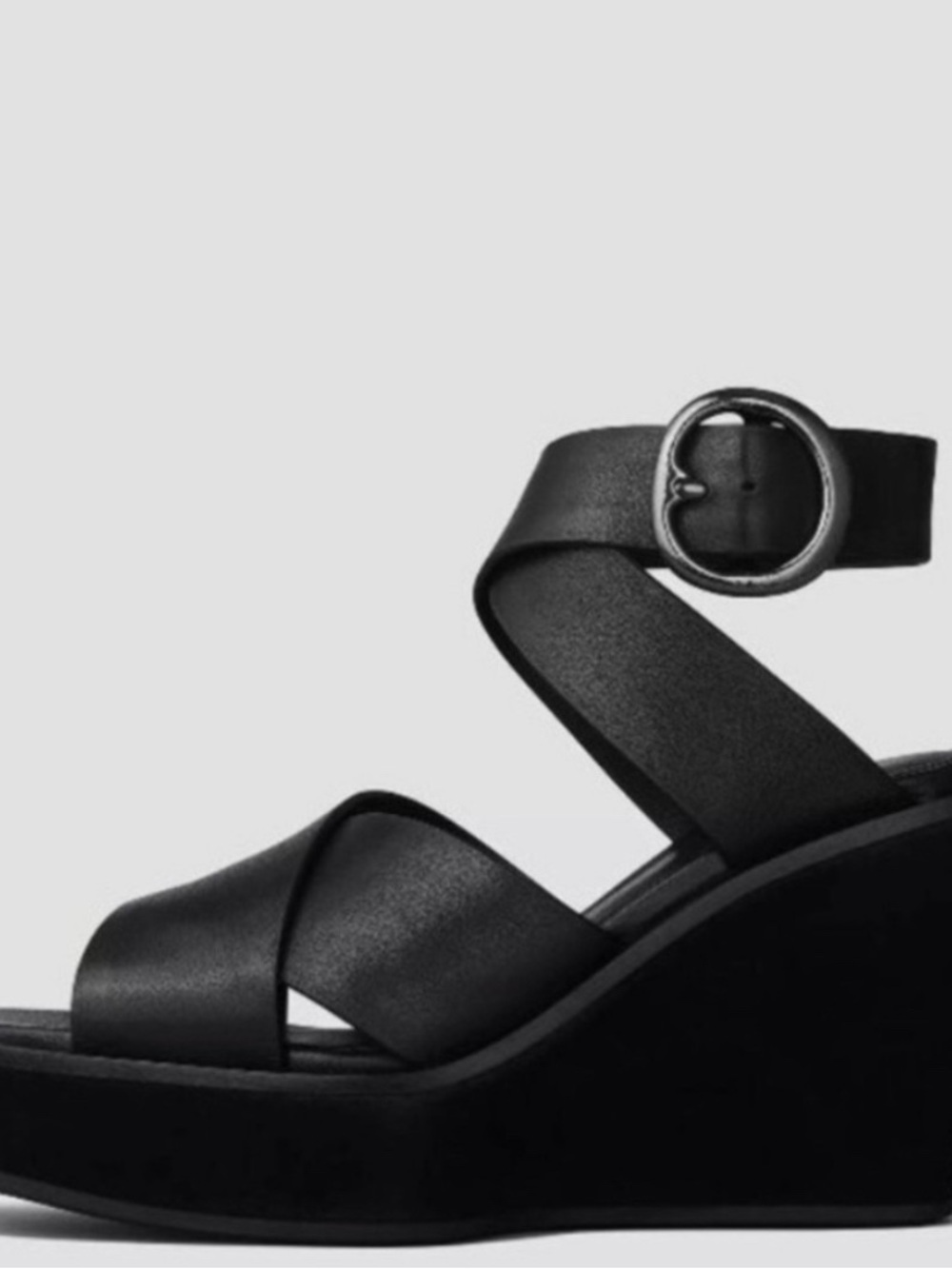 rag & bone Black Leather Crisscross Wedge Sandal with Ankle Buckle